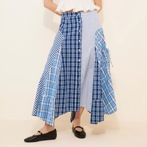 Anthropologie Blue Patchwork Pilcro Menswear Asymmetrical Handkerchief Skirt M